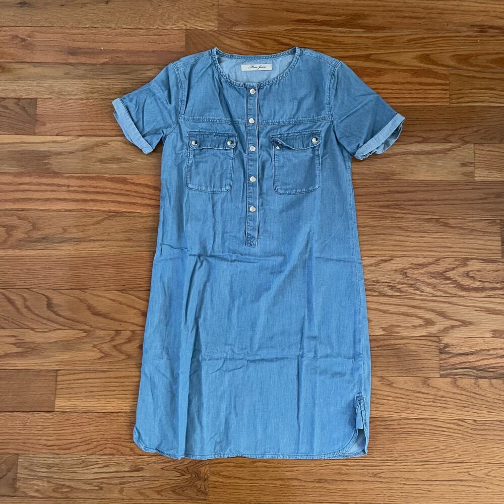 Mavi Chambray Shirt Dress Small Womens Blue Short Sleeve Casual Flawed Bleach
